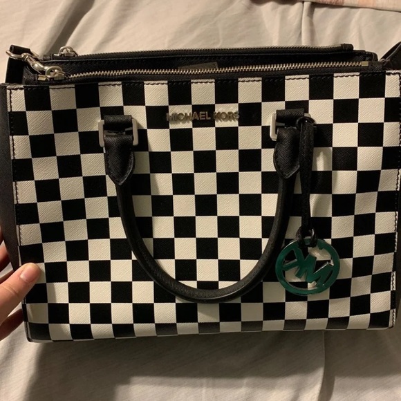 black and white checkered handbag